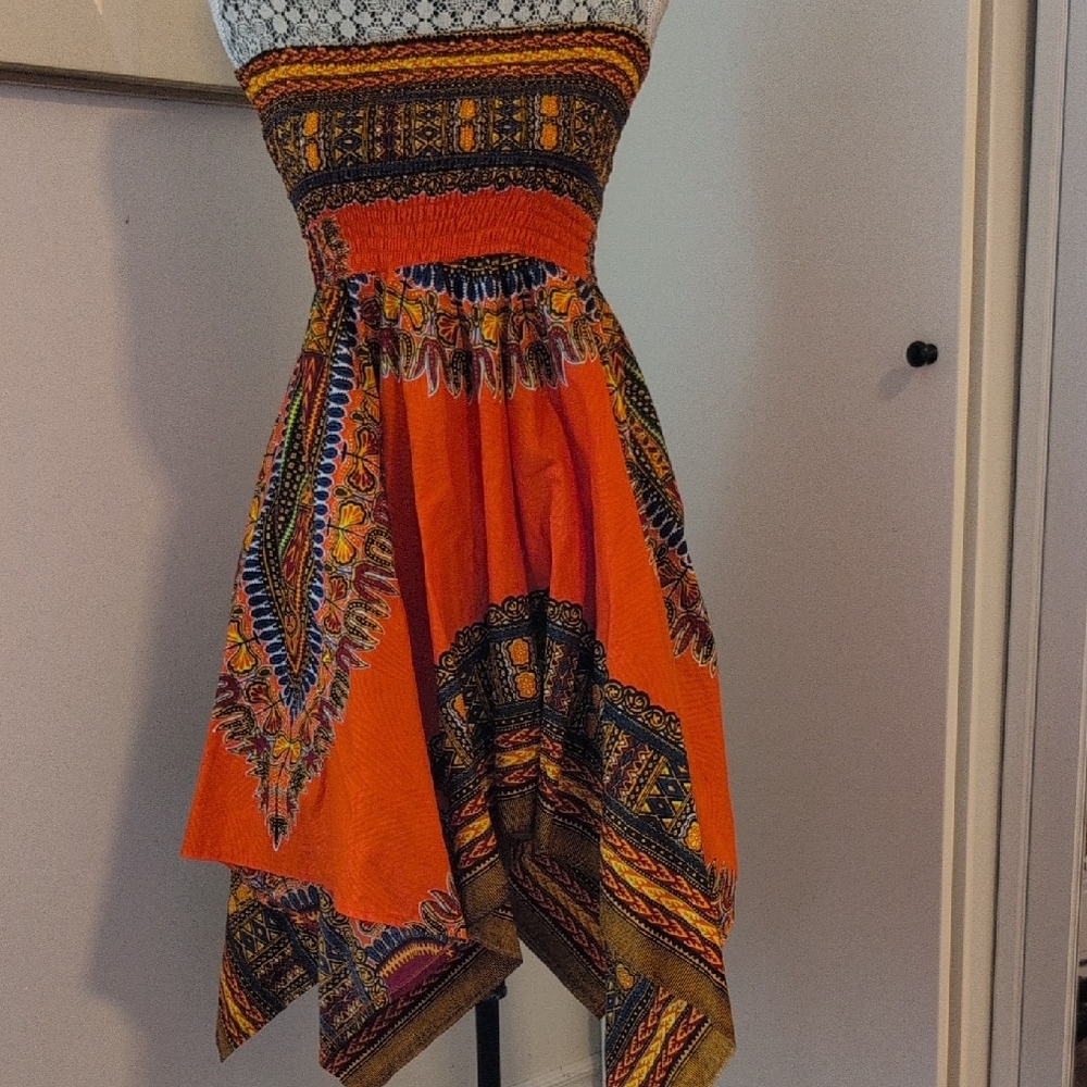 Vibrant Orange African Pattern Dress